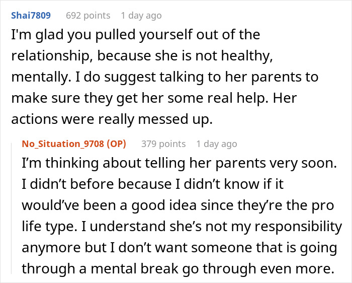 Online discussion about girlfriend's mental health and baby drama issues.