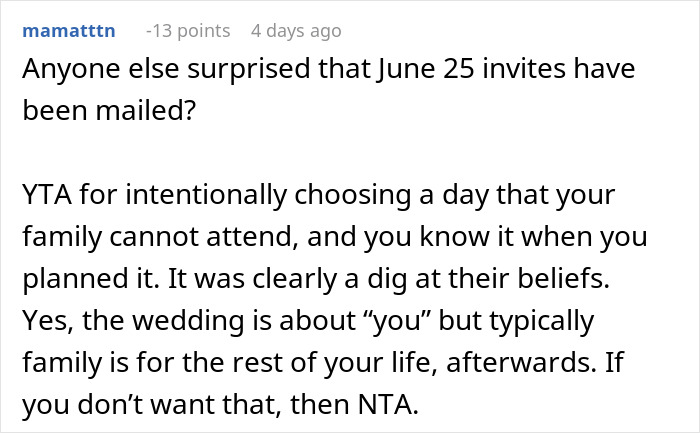 Text message discussion over changing a wedding date, referencing family attendance and beliefs.