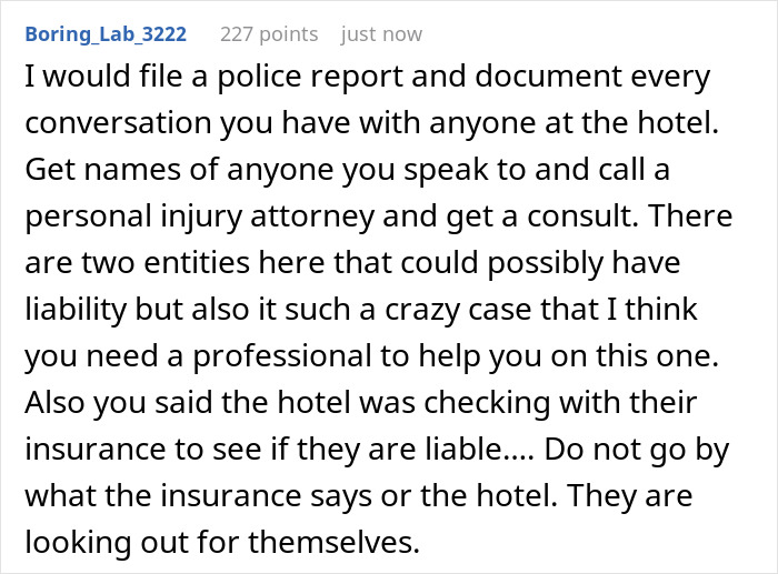 Online rant about hotel room smoke, advising legal action and documenting conversations.