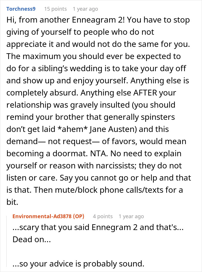 Reddit comments discussing family audacity in shifting wedding chores onto a woman.