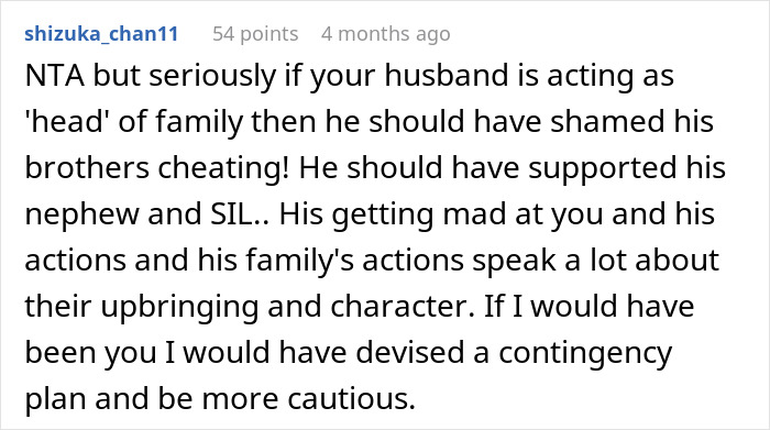 Comment on family issues related to a husband's actions and cheating, expressing disapproval and suggesting caution.