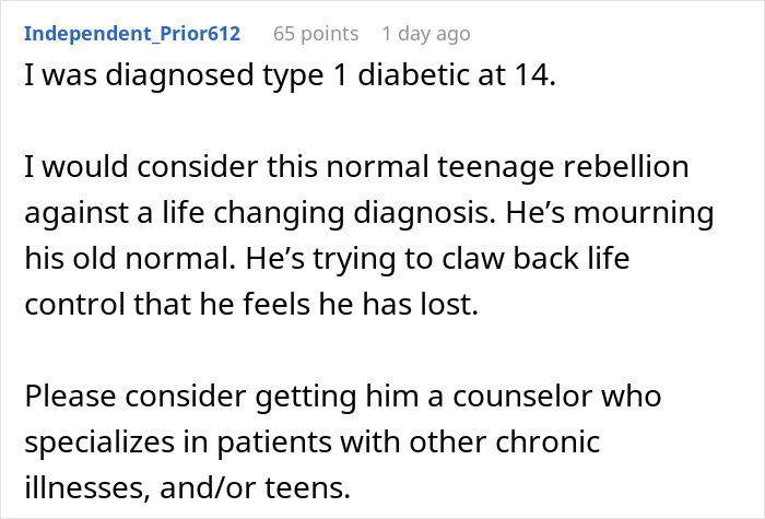 Text exchange about teenage rebellion related to chronic illness.