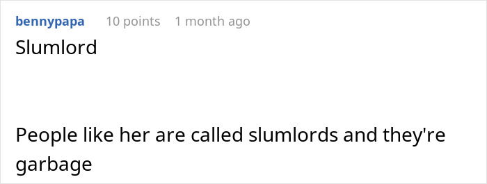 Screenshot of a Reddit comment discussing slumlords in a thread about petty revenge.