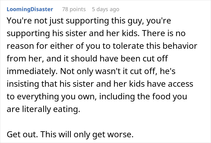 Text message advising someone to leave due to a toxic sister testing boundaries.