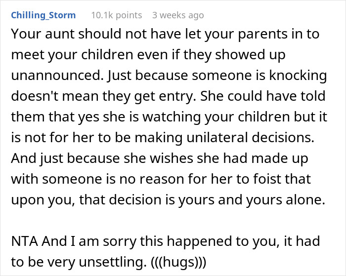 Text screenshot discussing aunt's decision on nephews seeing grandparents, highlighting family drama issues.