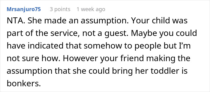 Comment discussing toddler at a child-free wedding.