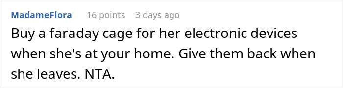 Comment suggesting a Faraday cage for gadget spying prevention.