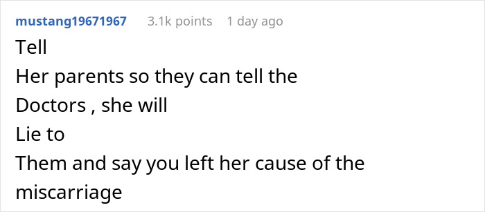 Screenshot of a Reddit comment discussing girlfriend baby drama, with advice about telling her parents.