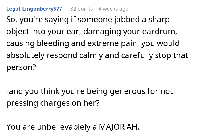 Online comment discussing the aftermath of refusing to pay sister's college, mentioning toddler concussion incident.