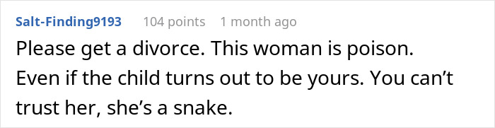 Comment discussing trust issues in a relationship with a cheating wife.