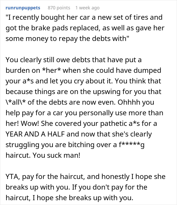 Text discussion highlighting a woman's decision to leave her boyfriend due to his lack of self-awareness.