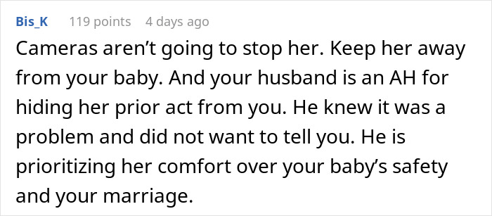 Comment discussing family boundaries and protecting the baby related to woman not allowing MIL to see baby.