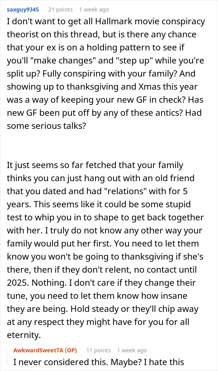 Guy Seeks Advice Online: “My Family Invited My Ex To Thanksgiving And Christmas”