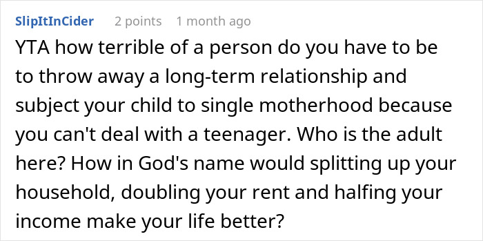 Online comment discussing marriage and handling teenage stepdaughter's hostile behavior.