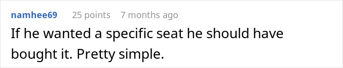 Comment on a forum discussing a plane passenger upset over a denied seat request.