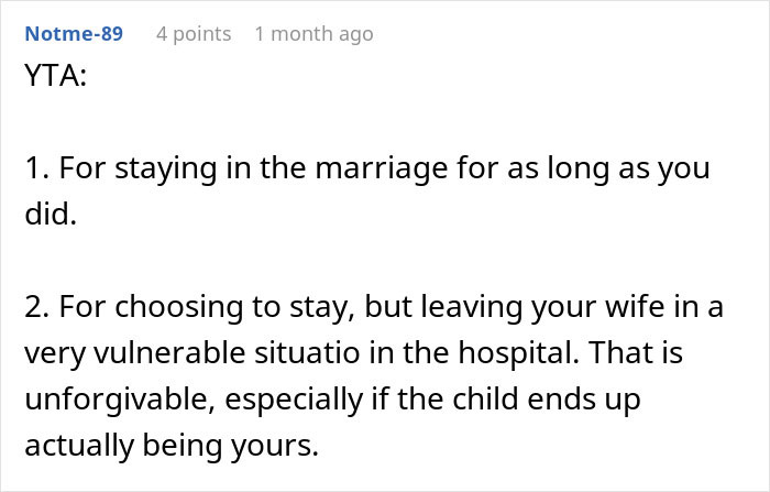 Text post discussing a husband's decision to stay in a challenging marriage situation.