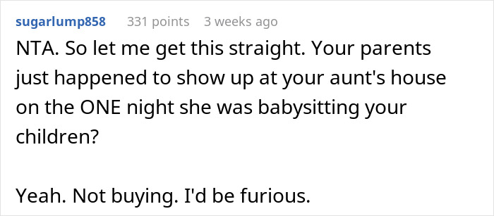 Reddit comment discussing aunt and nephews seeing grandparents drama, expressing disbelief and frustration.