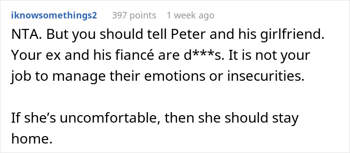 Text response criticizing an ex's demand related to a friend's housewarming party, highlighting emotional management issues.