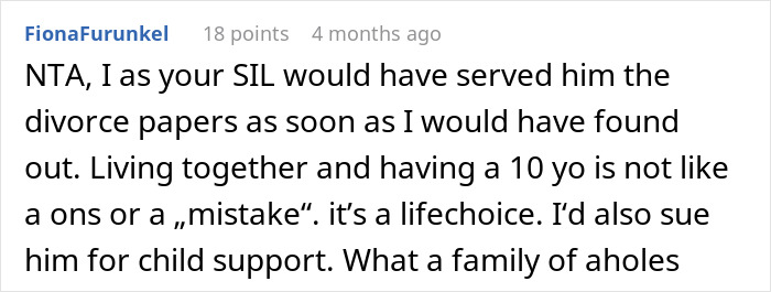 Reddit comment discussing divorce and child support after man abandons family for mistress.