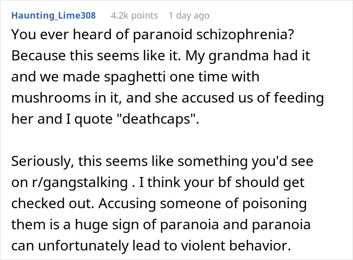 Text conversation about paranoia and accusations of poisoning in relationships.