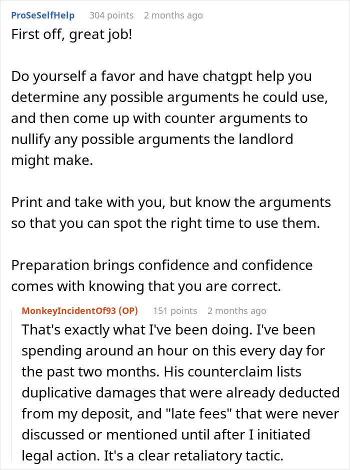 Discussion on Greedy Landlord dispute, advice on using ChatGPT for counterarguments, tenant shares courtroom preparation.