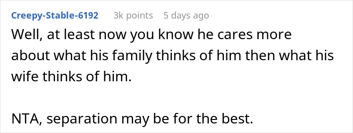 Reddit comment discussing conflict between family and girlfriend, suggesting separation might be best.