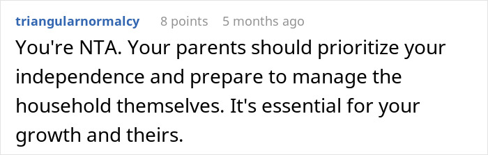 Comment advising parents of 10 kids to support their eldest's independence.