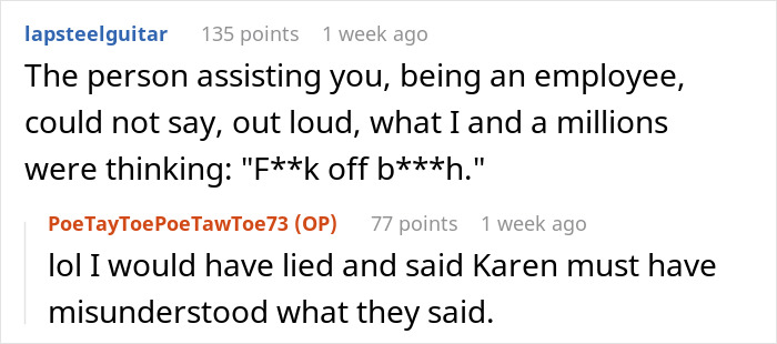 Reddit comments discussing a confrontation involving a woman and a "Karen" at an airport.