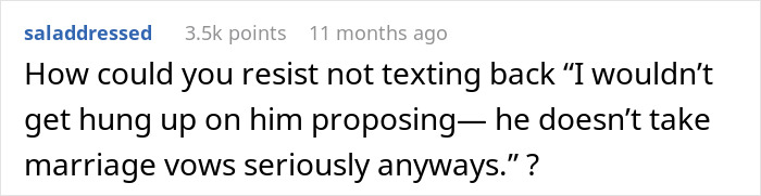 Text comment discussing ex-husband's disregard for marriage vows, reflecting on 17-year marriage regret.