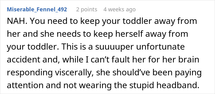 Comment discussing toddler concussion, advising to keep the toddler away for safety.