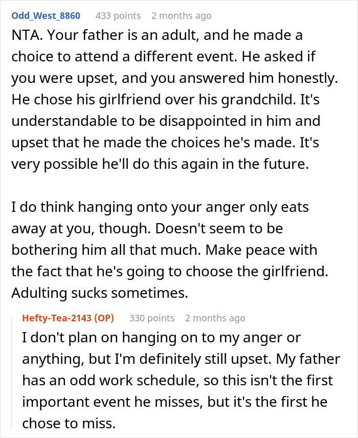 Reddit discussion about a father missing his son's birthday party.