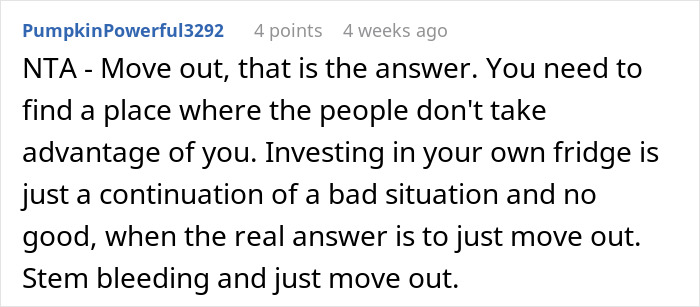 Comment advising on awkward living situation, urging to move out.