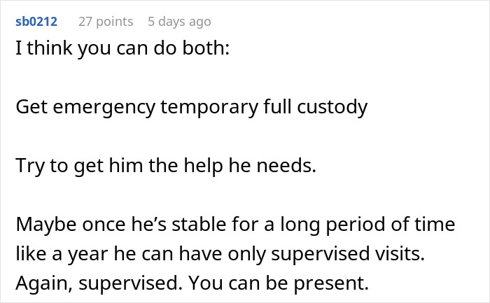 Comment offering advice on handling custody and supervised visits.