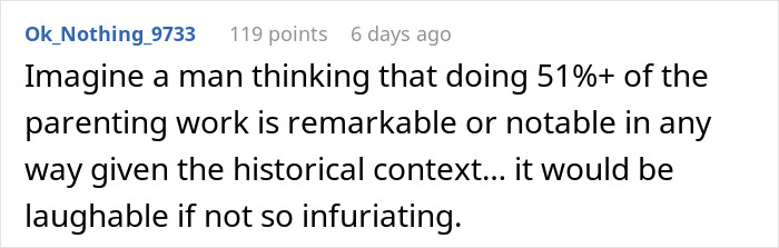 Comment with username Ok_Nothing_9733 discussing dad's parenting role, historical context, and gender expectations.