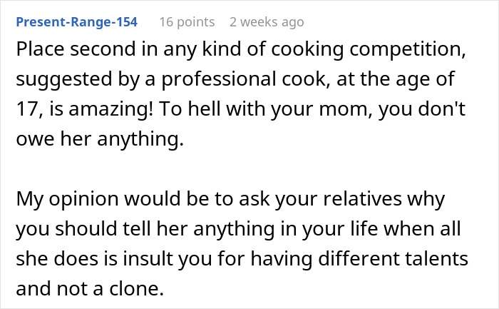 Mom Disappointed Daughter Thinks Winning Cooking Contest Is An Achievement