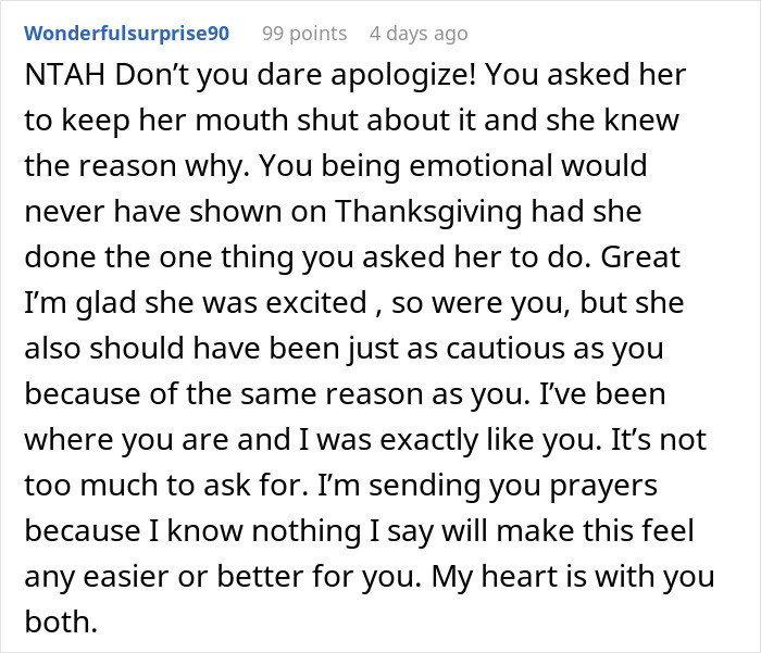 Comment on Thanksgiving conflict involving MIL and miscarriages.