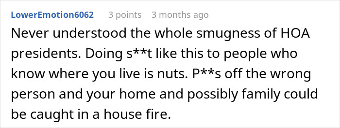 Reddit comment criticizing HOA for issuing fake violations, warning about potential backlash.