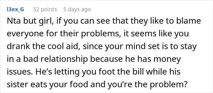 Comment discussing toxic family dynamics and relationship issues.