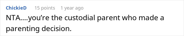 Comment discussing parenting choices, emphasizing the role of the custodial parent.