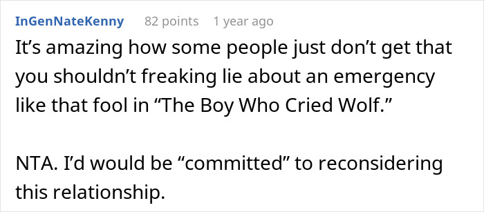 Text from a user commenting on lying in relationships, referencing "The Boy Who Cried Wolf.