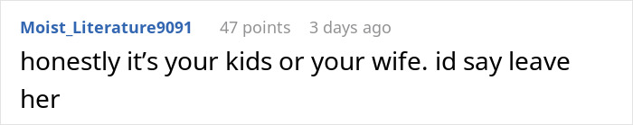 Comment on choosing between kids or wife, suggesting to leave wife; related to wedding hair demands and divorce.