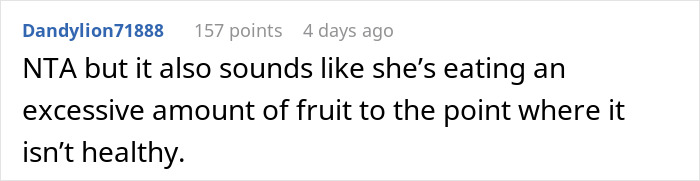 Comment critiquing excessive fruit consumption as unhealthy.