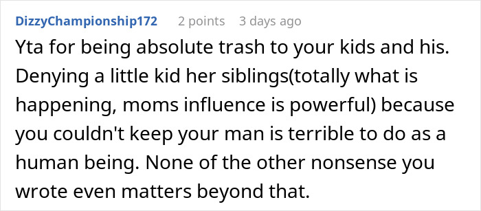 Text response criticizing someone's decision about a Christmas gift for an ex's affair child.