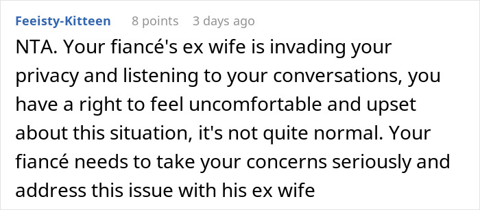 Comment discussing invasion of privacy through a Gizmo Watch, emphasizing concerns about an ex-wife's actions.