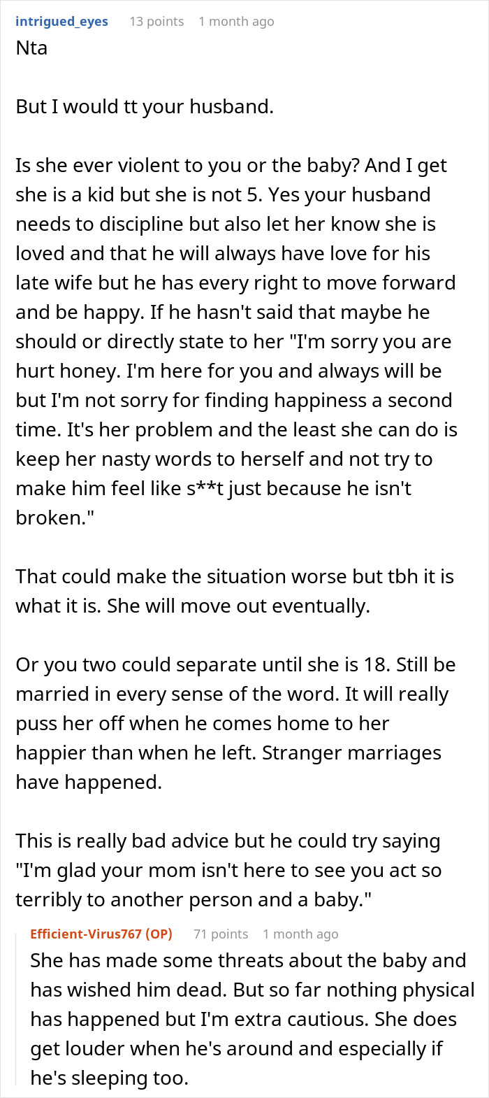 Discussion on stepdaughter's hostile behavior and marriage issues on an online forum.