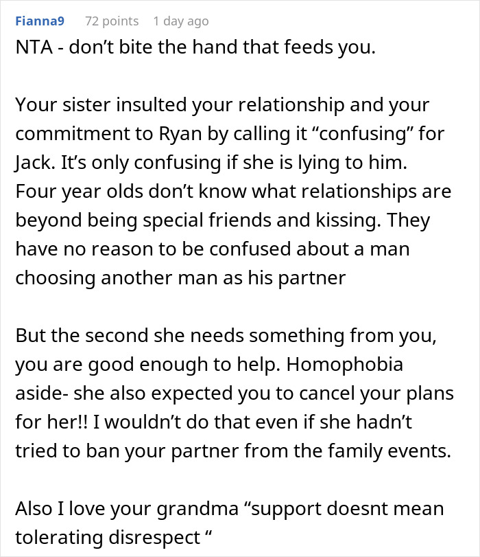 Reddit comment discussing family conflict over bringing a boyfriend to events.