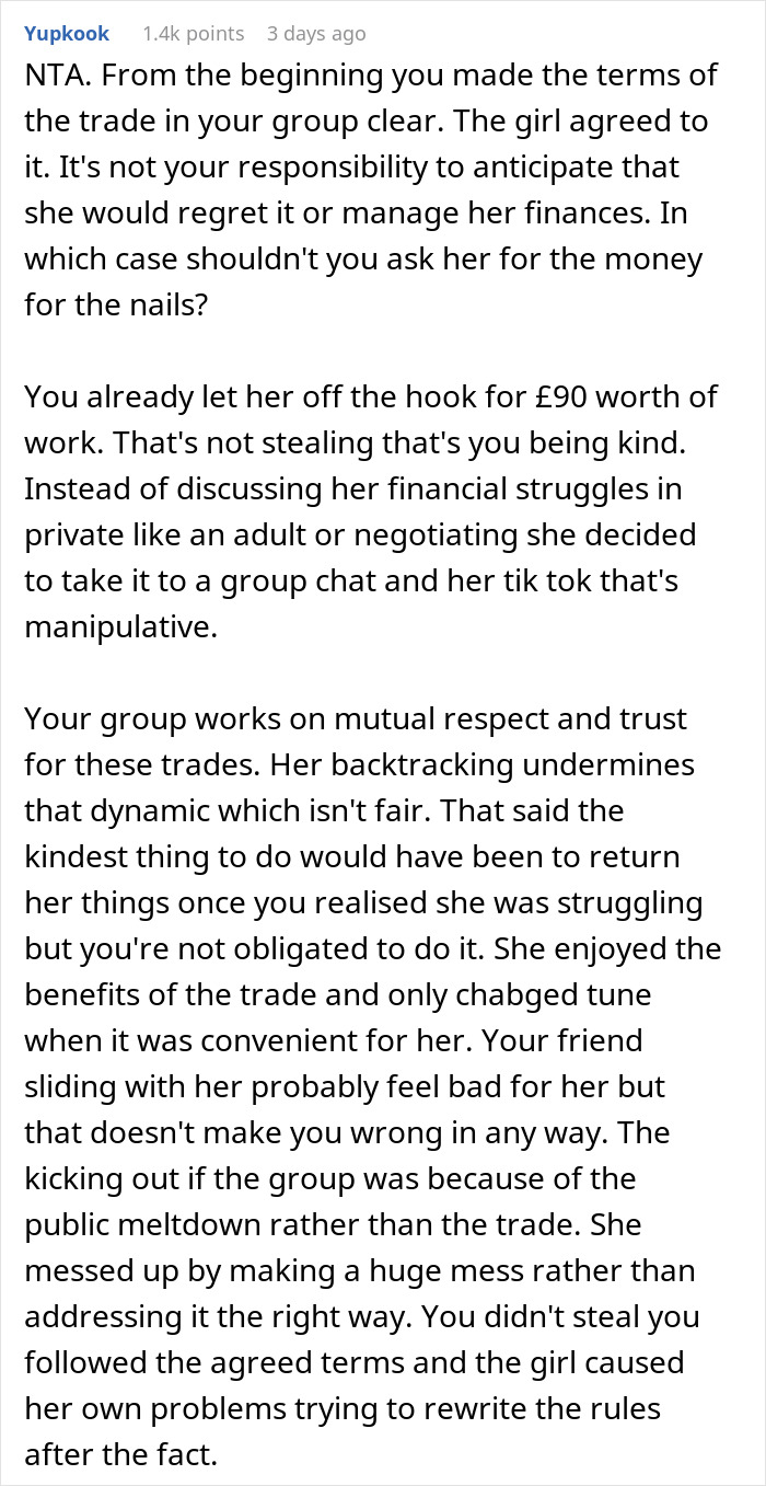 New Girl Gets Kicked Out Of Friend Group After She Demands Money For Trading Services