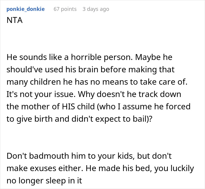 Reddit comment discussing the ethics of not giving a Christmas gift to an ex's affair child.