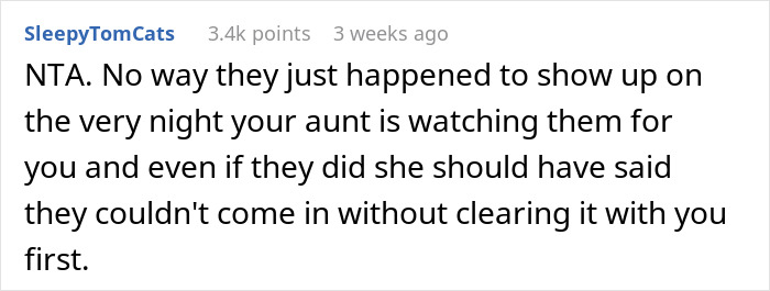 Reddit comment discussing aunt-nephew-grandparents drama, with user SleepyTomCats expressing disapproval.