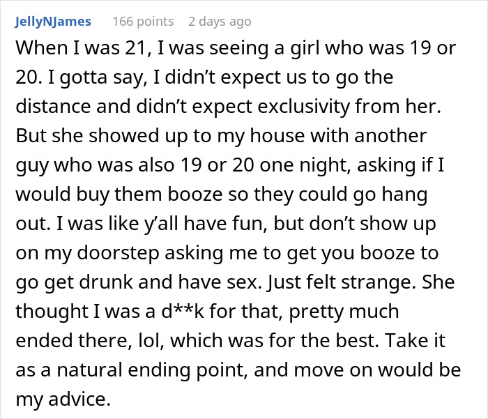 A Reddit post detailing a guy's experience kicking a girl out of his car after a date due to her inappropriate request.